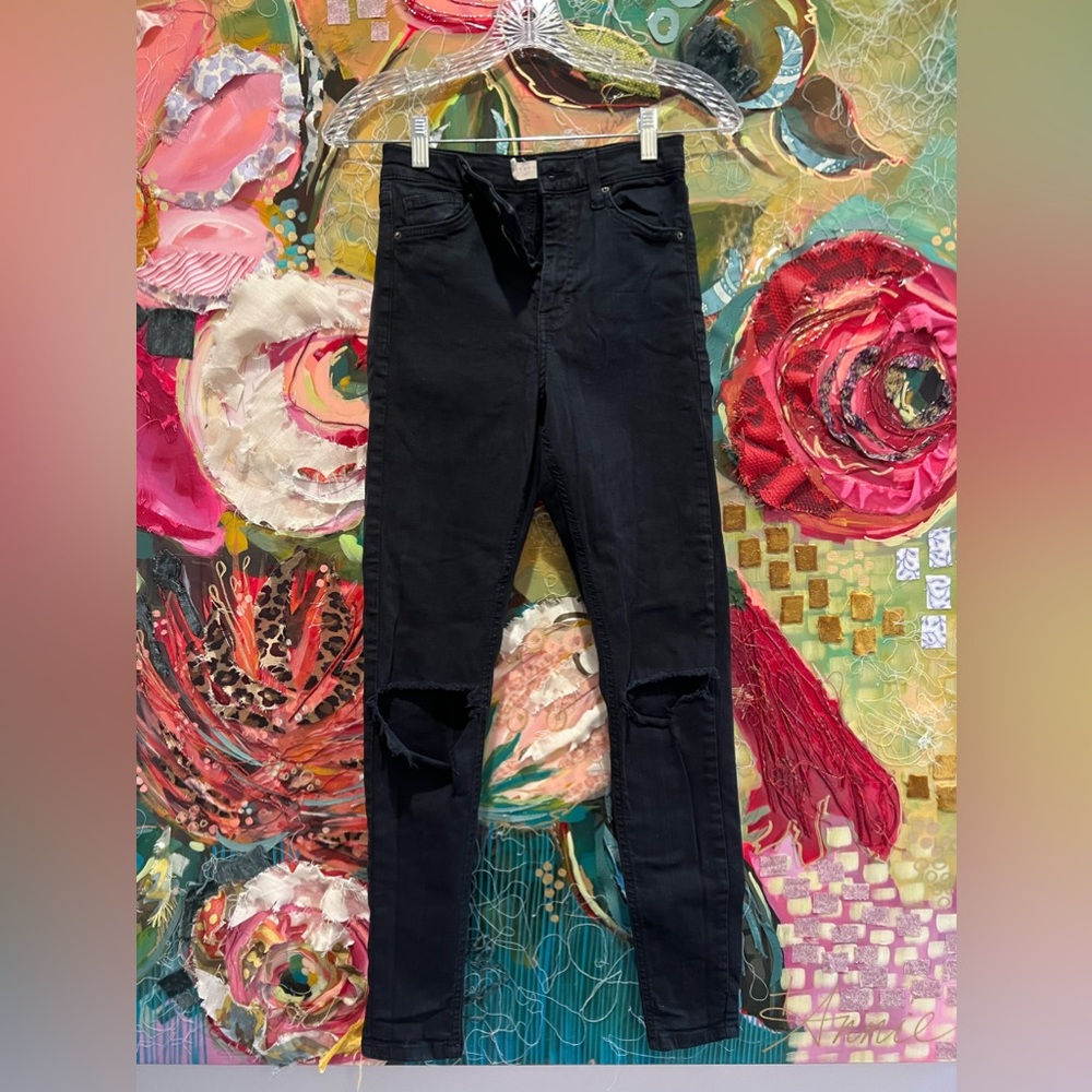 TOPSHOP Women’s Jamie High Rise Ripped Skinny Jeans Black W 26/66cm L 30/76cm